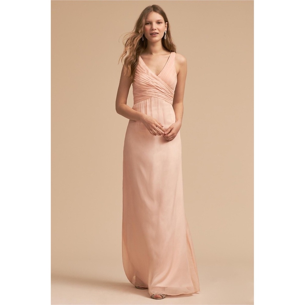 BHLDN | Angie Dress Small Blush Pink Pleated V-Neck Maxi Gown Wedding Bridesmaid